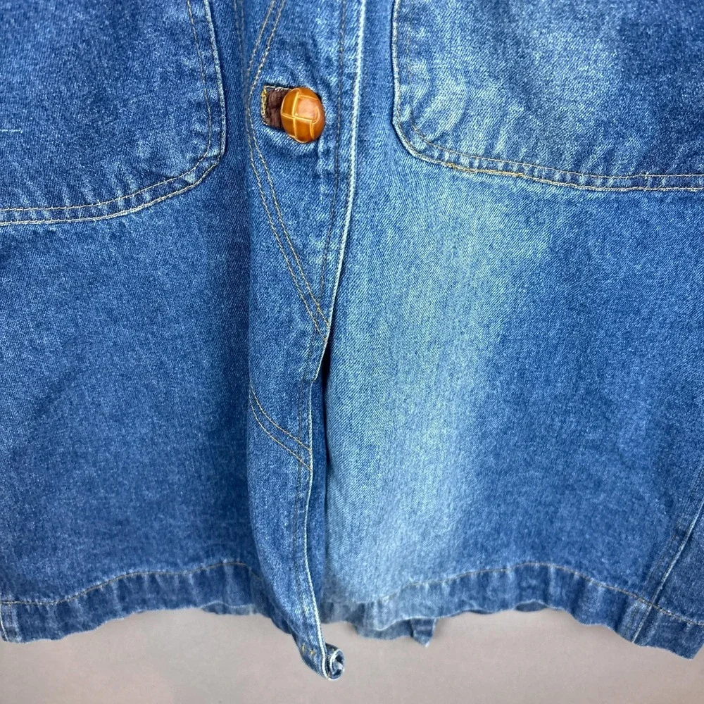 Vintage Timberwolf Denim Overcoat Womens Small Blue Aztec Corduroy Collar Long - Picture 6 of 10